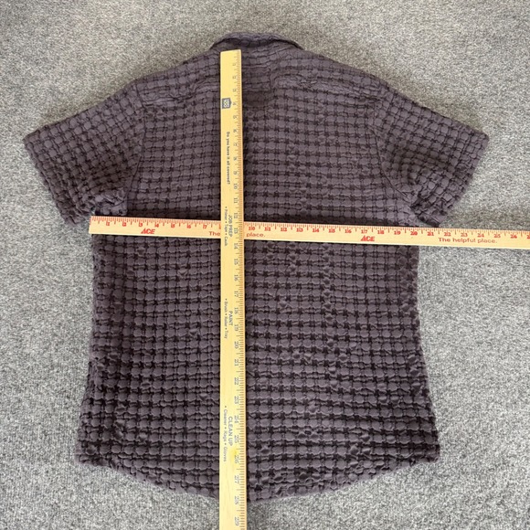 OAS Mens Small Gray Textured Grid Shirt Short Sleeve Resort Casual Modern - Picture 3 of 6